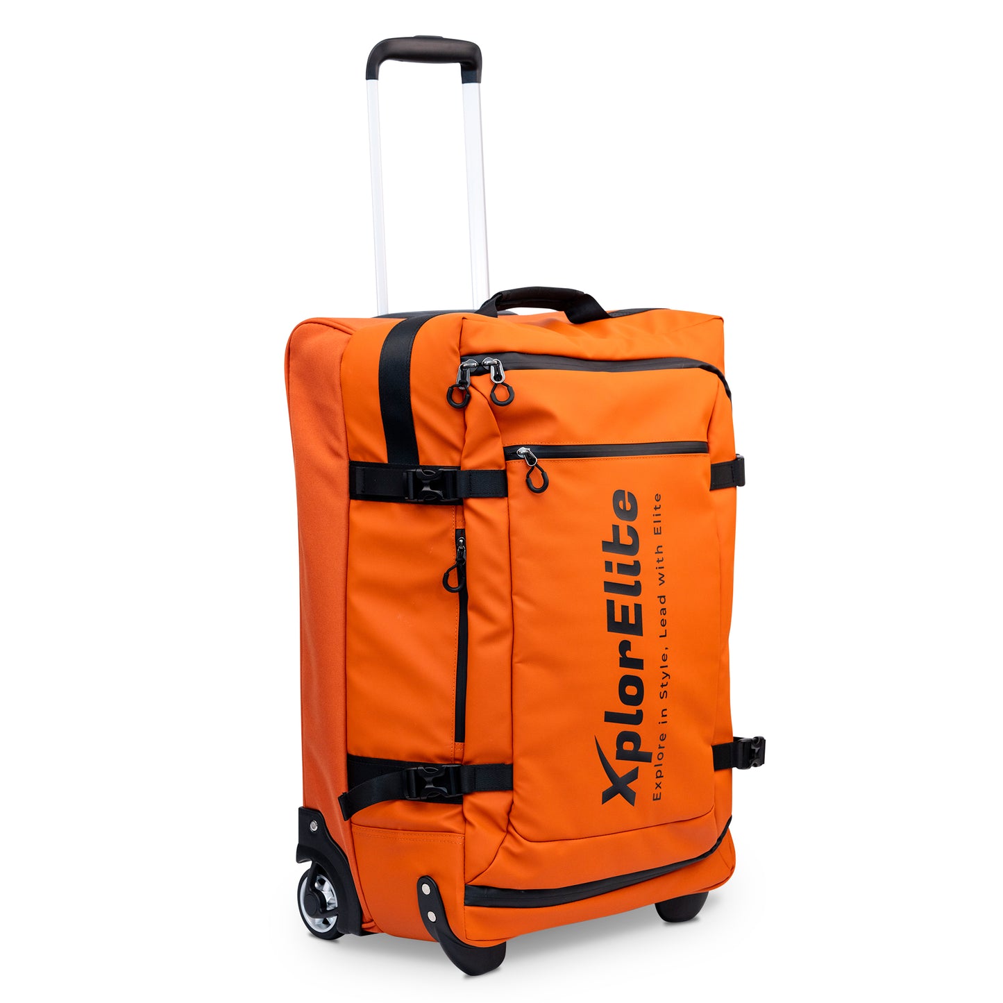 XplorElite 24-Inch Orange Rolling Duffel Bag with PU Water Resistant Fabric And Waterproof Zippers.