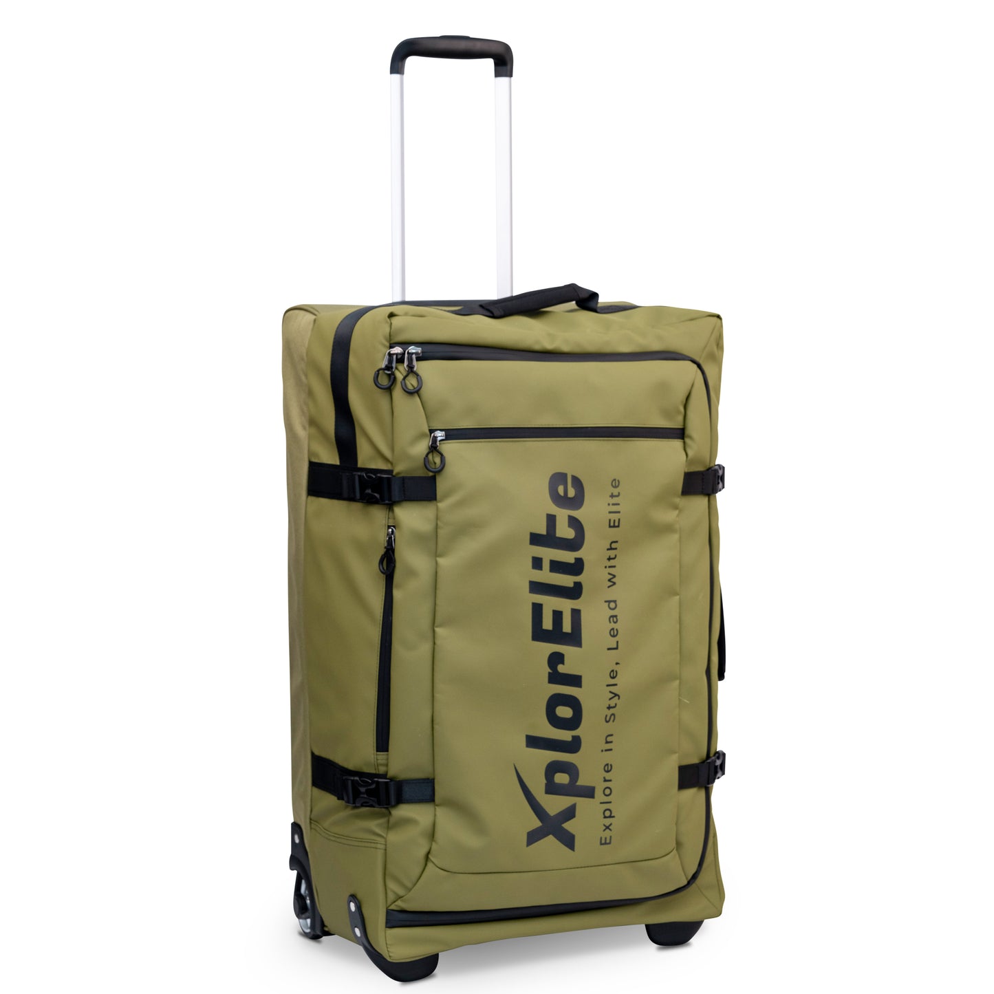 XplorElite 24-Inch Green Rolling Duffel Bag with PU Water Resistant Fabric And Waterproof Zippers.